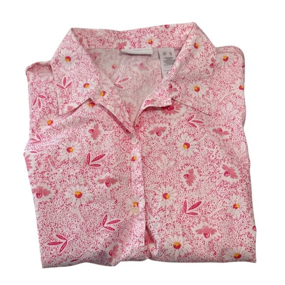 Liz Claiborne Shirt Lizsport Womens XL Pink Floral Short Sleeve Button Up Top - Picture 1 of 6